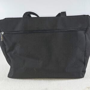 Artistry Black Travel Tote Bag — Starburst Pattern, Zip Top, Shoulder Straps